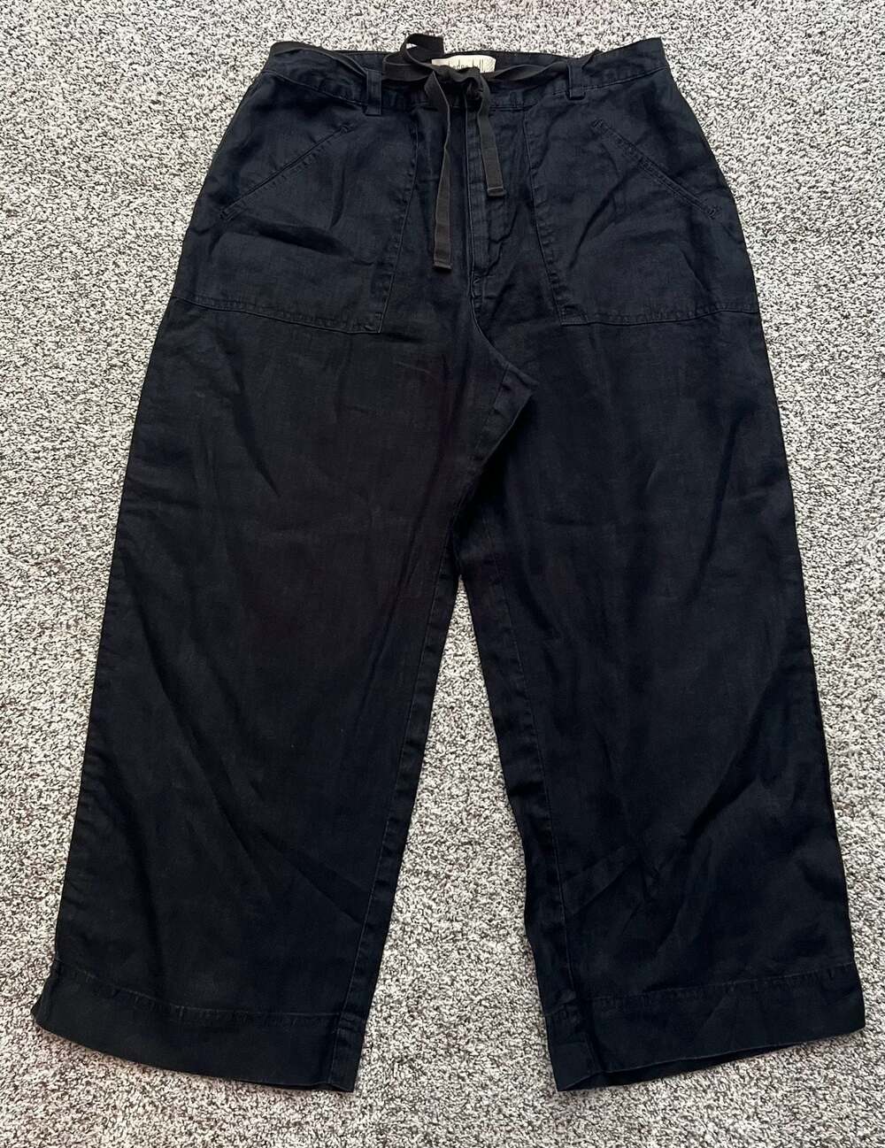 Linden Hill Women's Black 100% Linen Wide Leg Cropped Pants Size 10